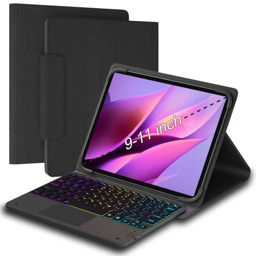 Universal Tablet Keyboard with touchpad case for 9",9.7",10.1",10.2",10.5",10.9",11" Tablets, Rainbow Wireless Backlight Keyboard fit 9-11 inch Android/iOS/Windows Tablet