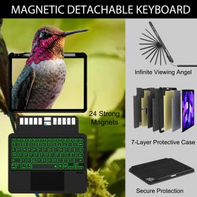 ipad keyboard case for 10.9 inch 2022 iPad Air 5th,2021 iPad Air 4,iPad Pro 11 3rd/2nd/1st Gen,Baaaq Magnetic Detachable Kickstand case with Bluetooth Backlit Keyboard,Click-Anywhere Trackpad-Black