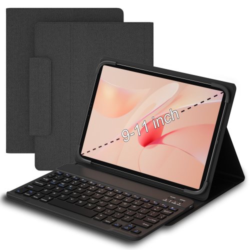 Universal Tablet Case with Keyboard for 9",9.7",10.1",10.2",10.4",10.5",10.9",11" Tablets, with Removable Wireless Bluetooth Keyboard for iPad, Samsung, Pixel, Other Tablet